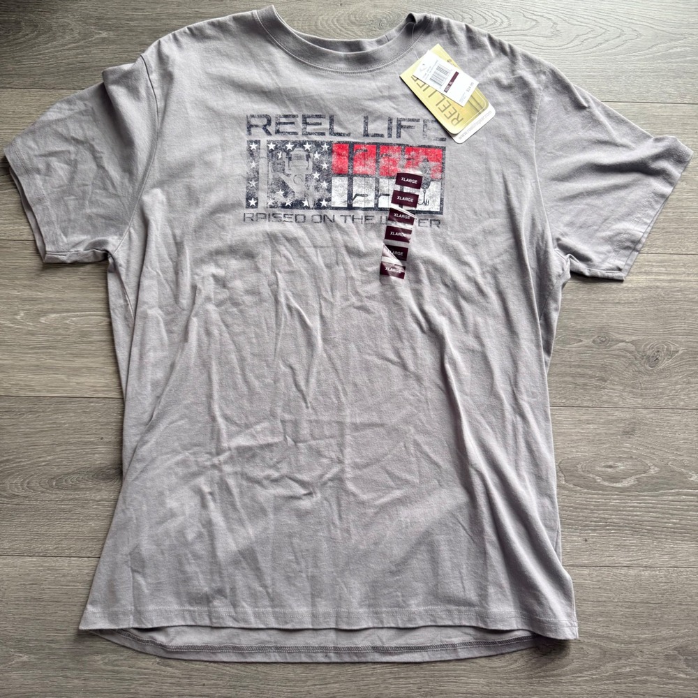 Reel Life Men's Graphic T Shirt XLARGE‎ Gray USA Flag Tee